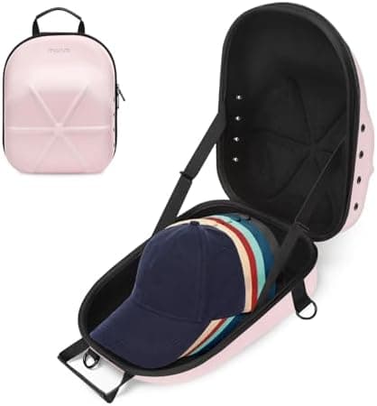 MOSISO Hard Carrying Hat Travel Case for Baseball Caps, Medium Organizer Storage Bag for 5-6 Hats with Shoulder Strap, Caps Carrier Hat Holder Protects for Traveling & Home Storage, Pink