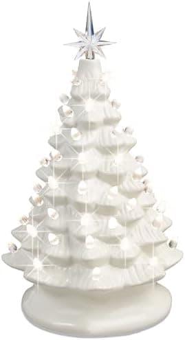 Best Choice Products 15in Ceramic Christmas Tree, Pre-lit Hand-Painted Tabletop Holiday Tree, 2 Star Toppers, 64 Lights - White w/Warm White Bulbs