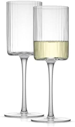 JoyJolt Elle Fluted White Wine Glasses Set of 2, 11.5oz Long Stem Wine Glasses, Unique Stemmed Cocktail Glass, Vintage Style Drinking Glass Set