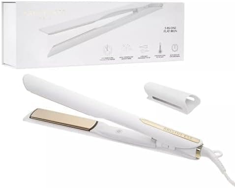 Kristin Ess 3-in-One Titanium Hair Straightener and Curler 2 in 1 Combo + Waver for Women - 1 1/4" - 440 Degrees - Professional Ionic Dual Voltage Flat Iron + Travel Cap - Frizzy, Curly + Thick Hair