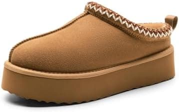 DREAM PAIRS Women's Platform Slippers Genuine Suede Slip-on Warm FuzzyEasy Autumn Winter Fluffy Comfy Furry Shoes for Outdoor Indoor