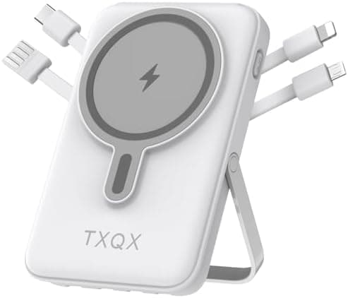 TXQX Wireless Portable Charger 10000mAh,Magnetic Power Bank with Built-in Cables LED Display,22.5W PD Fast Charging for Magsafe Battery Pack Compatible with iPhone16/15/14/13/12/Pro/Pro Max (White)