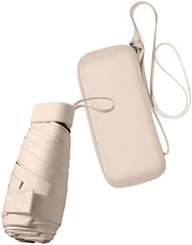 ESUFEIR Mini Sun Umbrella for Purse With Case, Small Compact UV Umbrella Travel Essentials, Lightweight Portable Parasol Windproof for Women Men Kids (Beige)