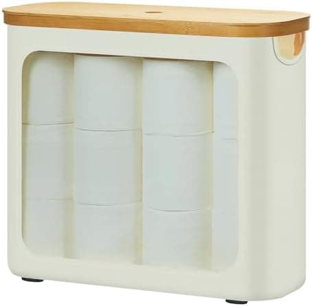 ROSOS Toilet Paper Storage with Lid, Large Toilet Paper Holder for up to 12 Rolls, Free Standing Bathroom Storage Organizer with Lid, Beige