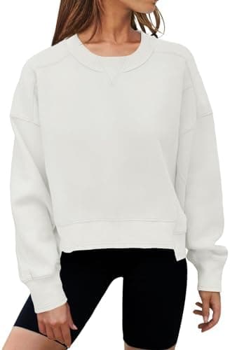 MEROKEETY Women's Oversized Cropped Sweatshirts Crewneck Trendy Workout Pullover Sweater Fall Outfits