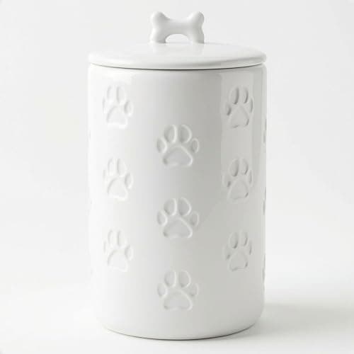Dog Treat Container Airtight - 5 Inch Wide x 9 Inch Tall Ceramic Dog Treat Jar for Kitchen Counter with Airtight Lid - 7 Cup Capacity Pet Treat Container - Cute Doggie Cookie Jar - Big Treats Canister