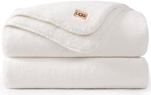UGG Whitecap Plush Throw Blanket for Couch, Fleece Soft Fuzzy Throw Blankets for Bed, Luxury Home Decor, Apartment Essentials, 50-inch x 70-inch, White Snow