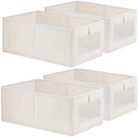 Fordonral 4 Pack Linen Storage Bins, Storage Containers for Organizing Clothing, Jeans, Toys, Books, Shelves, Closet, Wardrobe - Closet Organizers and Storage, Large Storage Boxes Baskets with Window