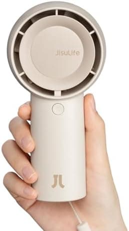 JISULIFE Handheld Portable Turbo Fan [16H Max Cooling Time], 4000mAh USB Rechargeable Personal Battery Operated Mini Small Pocket Fan with 5 Speeds for Travel/Outdoor/Vacation/Concerts - Brown