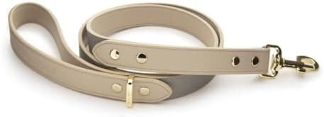 Nina Woof London Vegan Leather Dog Lead (4ft) Padded Luxury - Large & Medium Dogs, Ideal Long Leash (Grey Over Beige)