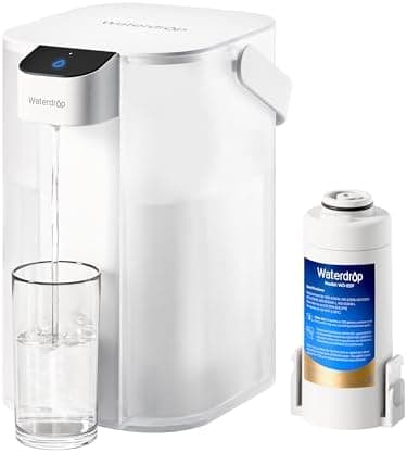 Waterdrop Electric Water Filter Pitcher, Rechargeable Water Dispenser, Instant 15-Cup Countertop Purifier, NSF/ANSI 401&53&42&372, Reduce PFAS, Lead, Chlorine, White, with 1 Filter, Does not Lower TDS