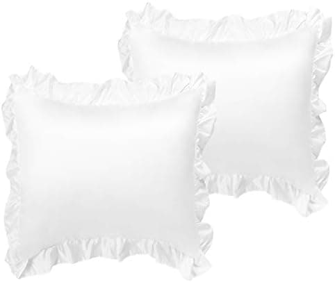 PiccoCasa Ruffle Pillow Cases | Soft Satin Pillowcases | Breathable Ruffled Pillow Shams | Bed Pillow Covers with Envelope Closure | Euro | White | 26" x 26" | Set of 2