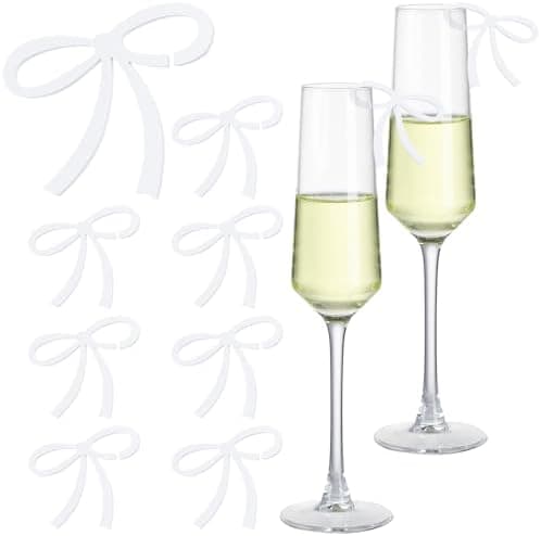 Colingmill 50 Pcs White Bow Decor Bow Drink Tags Coquette Wine Glass Charms Acrylic Knot Drink Tag for Bachelorette Birthday Wedding Coquette Tasting Party Decorations Accessory