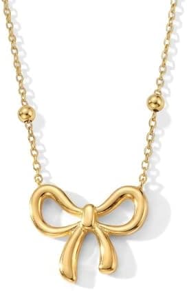 SUNNYOUTH Bow Necklace for Women Bowknot Choker Necklace 14K Gold Plated Ribbon Choker Necklaces Fashion Jewelry Gifts