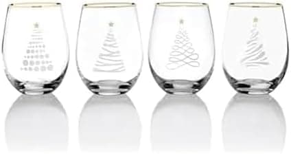 Celebrations by Mikasa Holiday Christmas Trees Stemless Wine, Set of 4, 18 Ounce