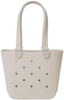 Simple Modern Medium Beach Bag | Waterproof Getaway Rubber Tote with Zipper Pocket for Travel, Pool, Boat, Groceries, Sports | Almond Birch