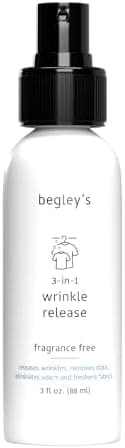 Begley's 3-in-1 Wrinkle Remover, Quick Fix Wrinkle Release, Static Cling Remover, Odor Eliminator and Fabric Refresher Spray - USDA Certified Biobased - Fragrance-Free, 3 oz Travel Size