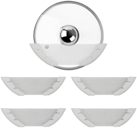 VOBUYING Universal Pot Lid Organizer for Cabinet, 5 Pcs Pan Lids Organizers Inside Cabinet Door Wall Mount Pots Top Storage Rack Holder for Kitchen, Fits 6" to 13.5" (5pcs white)