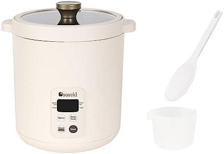 Soseki 2 Cup Mini Electric Rice Cooker - 4 Preset Recipes, 1.3qt 120v Nonstick Small 4 Cup Rice Cooker for 1-2 People (Pearl White)