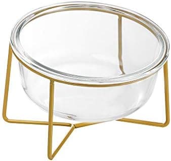 Small Glass Tilted Elevated Cat Dog Bowl Raised Cat Food Water Bowl Dish Pet Comfort Feeding Bowls with Gold Iron Stand