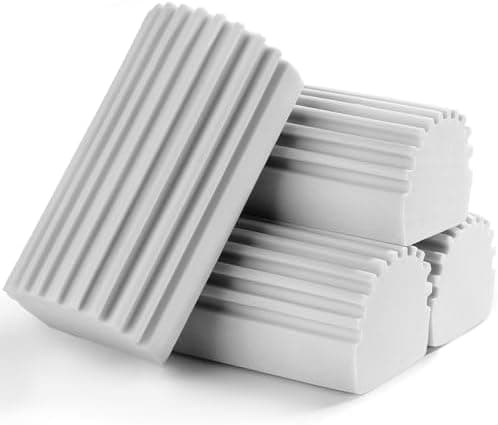 Jeymei 4-Pack Damp Clean Duster Sponge,Gray Damp Dusting Sponge,Duster Baseboard Cleaner Sponge with Ridges,Reusable Wet Duster Sponge,Household Cleaning Sponges for Blinds,Window Track Grooves