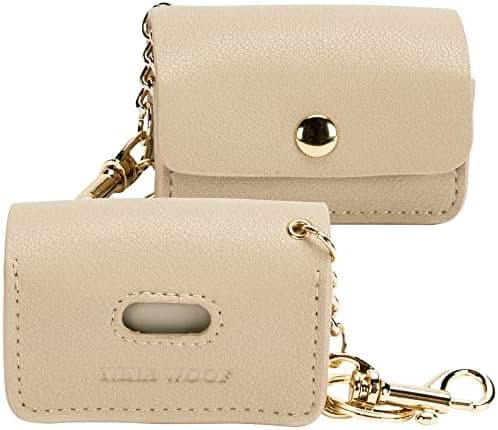 Nina Woof Leather Poop Bag Holder- Versatile Vegan Leather Waste Bag Holder for Dog Poop, Accessories, & Leash, Reusable Pet Waste, Trash, Pet Diaper & Poop Bags Small Pouch Holder (Beige)