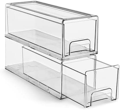 Sorbus Small Wide Clear Storage Drawers (2 Pack) – Stackable Storage Drawers for Pantry, Fridge, or Cabinet – Slide Out Clear Bins with Handles for Organizing