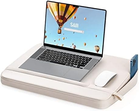 SAIJI Laptop Lap Desk with Pillow Cushion, Ultra Lightweight Portable Computer Stand Desk for Couch, Bed & Chair, Fit up to 17” Laptop & MacBook Air with Side Pocket, Rails for Airflow
