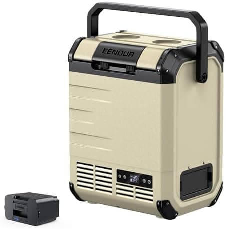 EENOUR D10 12 Volt Car Refrigerator, Portable Freezer 10.6Qt/10L Battery & Solar Powered Cooler 25W, -4~50℉, 12/24V DC, 110~240V AC, Idea for 2 People, Road Trips, Truck, Camping (Battery Included)