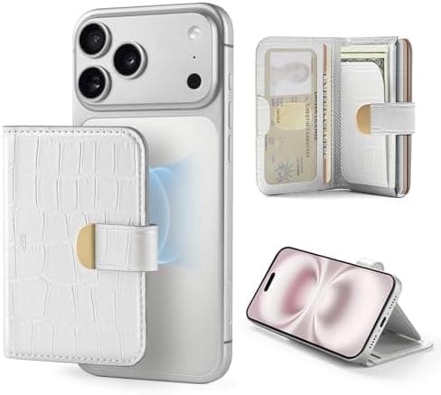 ESR Aura Clutch for MagSafe Wallet for Women, 5 Card Holder, RFID Blocking, MagSafe Sticker Included, Magnetic Wallet for iPhone 17e/17/16/15/14/13/12 Series (Not mini), Select Samsung Devices, White