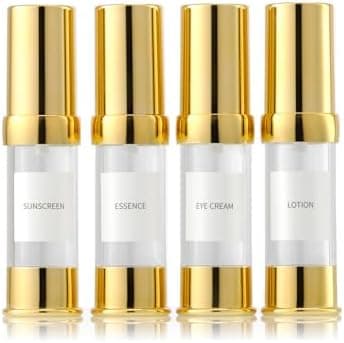 XQNCBY Gold 15ML 0.5 oz Airless pump bottle Toiletries Travel Size containers airport essentials Dispenser with Box Reusable mini lotion plastic travel bottles 4 Packs