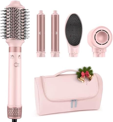 MESCOMB Dual Voltage Hot Air Styler Wrap - 5 in 1 Hair Dryer Brush with Fast Drying Blow Dryer, Styling, Straightening & Volumizing with Travel Bag (100V–240V) -Pink