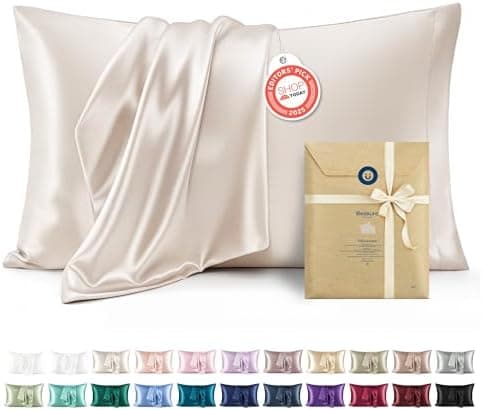 Bedsure Satin Pillowcases, Similar to Silk Pillow Cases Queen Size Set of 2, Cooling Pillow Case for Sleeping Women with Envelope Closure, Gifts for Women Men, Beige, 20x30 Inches, 2pcs