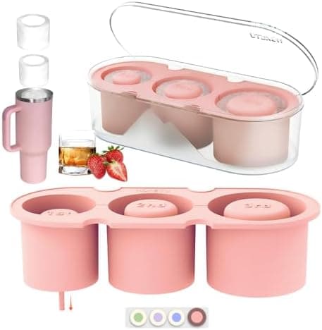 NOXETU Ice Mold for Stanley Cup 30/40 Oz - Easy Fill and Release Without Touching Ice, Silicone Ice Cube Tray with Clear Lid and Bin for Freezer, Whiskey, Cocktail (Pink)