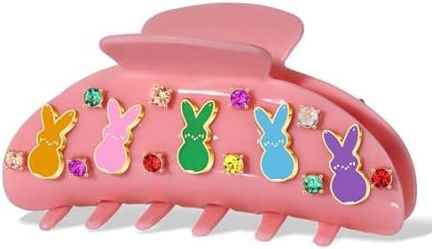 PHALIN Easter Hair Claw Clips for Women Bunny Hair Claws Large Pink Oval Crystal Carrot Hair Barrettes Easter Accessories Outfits Gifts for Spring Holiday (Pattern D)