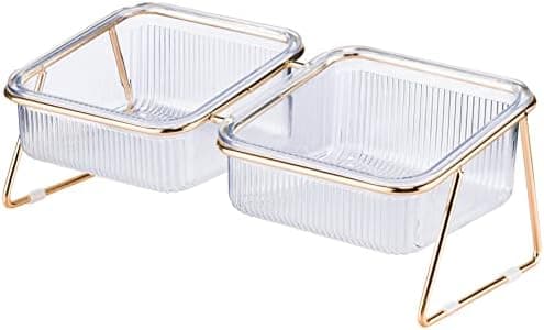 Elevated Cat Bowls, 5.5 inches Food & Water Bowls 15° Tilted Raised Food Feeding Dishes with Iron Stand for Cats and Puppy, with 2 Large Bowl and 4 Anti Slip Feet, Dishwasher Safe