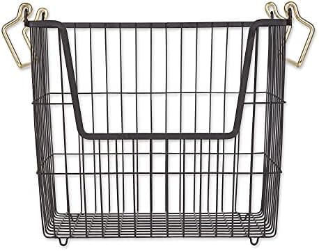 DII Metal Wire Mesh Stackable Utility Storage Bin, Large Rectangle, 13x10x11, Black/Gold