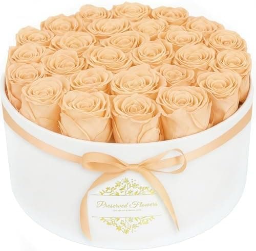 17 Forever Flowers in a Luxury Suede Box, Preserved Roses Birthday Gifts for Women, Romantic Anniversary Valentines Day Gifts for Her Girlfriend Wife, Champagne