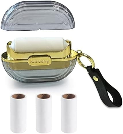 Modixun Double-Sided Travel Portable Lint Roller with Hand Strap, Reusable Mini Extra Sticky Dog Cat Pet Hair Remover, Luxury Lint Remover for Clothes Bag Dust Fuzz Fur with 4 Refills, Grey