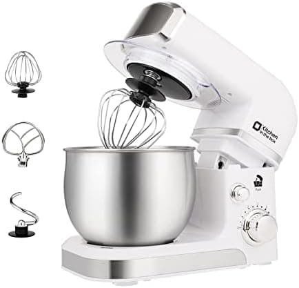 Kitchen in the box Stand Mixer,3.2Qt Mini Electric Food Mixer,6 Speeds Portable Lightweight Kitchen Mixer for Daily Use with Egg Whisk,Dough Hook,Flat Beater (White)