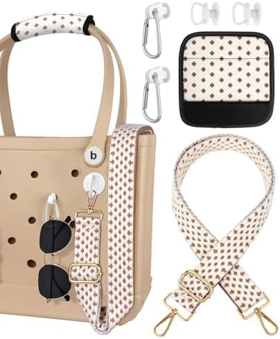 Toykee Bag Strap Charms Crossbody for Bogg Bag Accessories - Shoulder Strap Neoprene Luggage Handle Wrap for Suitcase & 2 Key Holders Coffee Geometry Pattern