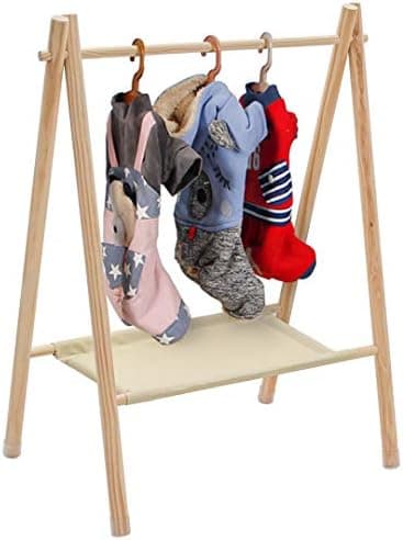 Morimoe Garment Rack for Pets/Dolls/Baby, Hanger Rack, Dress up Storage, Clothes Organizer, Wooden (Beige, Medium)