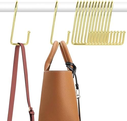 ZEDODIER 15 Pack Purse Hanger Closet, Bag Organizer Purse Hooks for Closet, Keeping Purses Visible and in Good Condition, Metal Hanging Backpack Holder Rack, Gold
