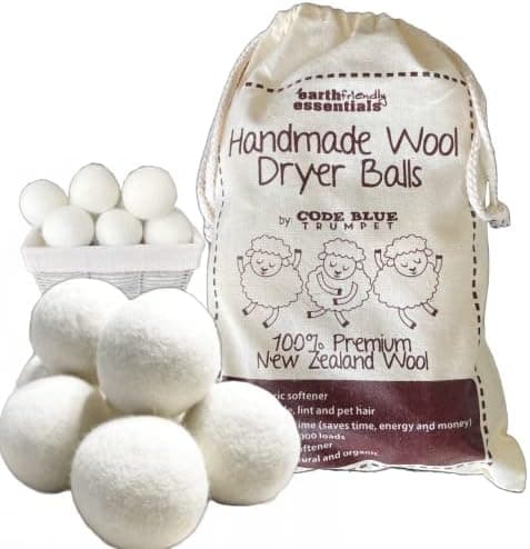 Wool Dryer Balls 6-Pack, XL Size, 100% New Zealand Wool, Reusable and Handmade. Natural Fabric Softener, Reduce Wrinkles and Decrease Drying Time (White)