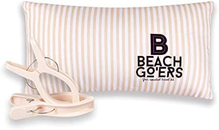 Beach Go’ers Beach Chair Pillow Headrest - Waterproof Beach Pillow and Color Matching Beach Towel Clips for Beach Chair (Standard, Pastle Pink)