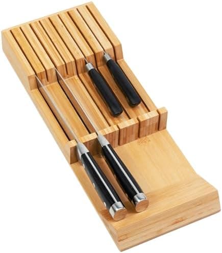 Utoplike Knife Drawer Organizer Bamboo Knives Block for Kitchen, Large Handle Steak Holder, Fit for 9 Knives (Not Included)