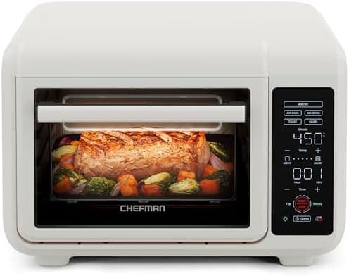 Chefman Air Fryer Toaster Oven Combo, Countertop Oven for Quick & Healthy Meals, Bake, Broil, Air Fry, Toast, and Bagel Functions, 450°F Max Temp, 4 Slice Toaster Oven Air Fryer Combo – Ivory