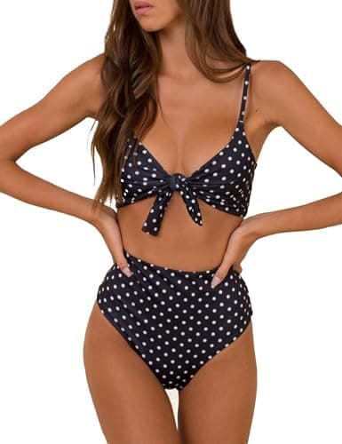 Blooming Jelly Womens High Waisted Bikini Set Tie Knot High Rise Two Piece Swimsuits Bathing Suits