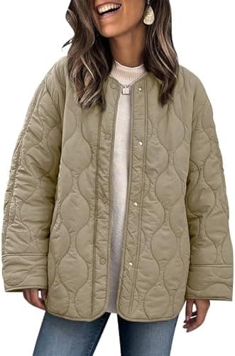 PEHMEA Women's Oversized Lightweight Quilted Jacket Button Down Fall Winter Coats Puffer Padded with Pockets