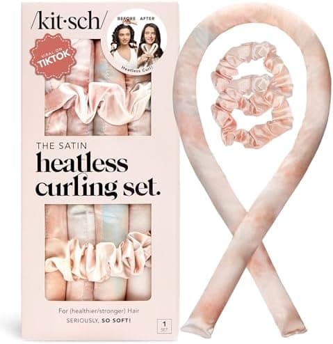 Kitsch Satin Heatless Curlers Set – Heatless Curls Overnight with 34" Hair Curler & 2 Satin Scrunchies – Comfortable Hair Curlers to Sleep In for Frizz-Free, No Heat Damage Styling - Sunset Tie Dye